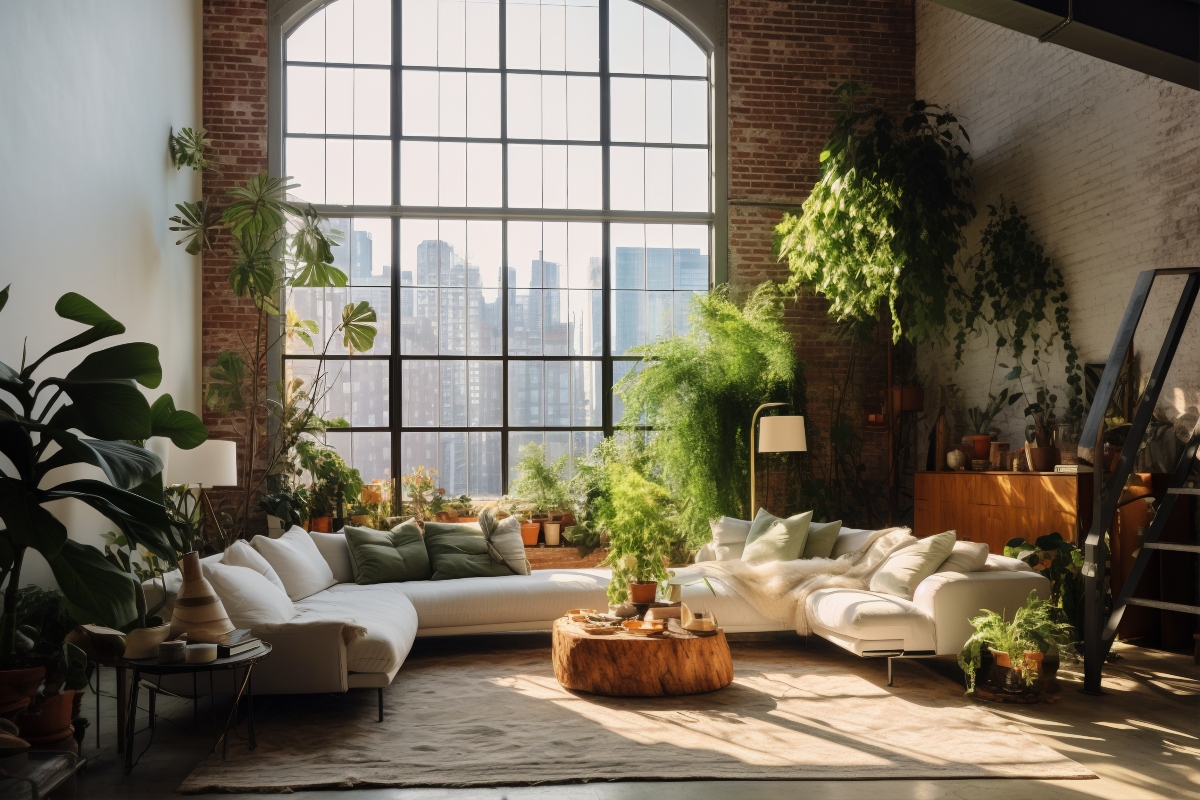Modern biophilic living room